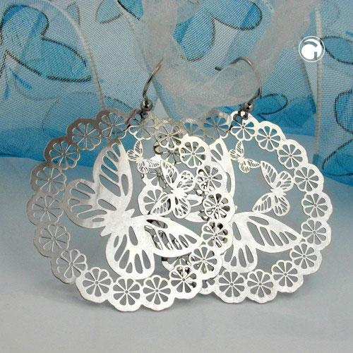 Boucles d'oreilles en argent sterling motif papillon et fleurs