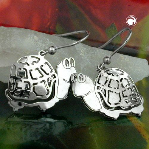 Paire de boucles d'oreilles argent sterling forme tortue avec crochet