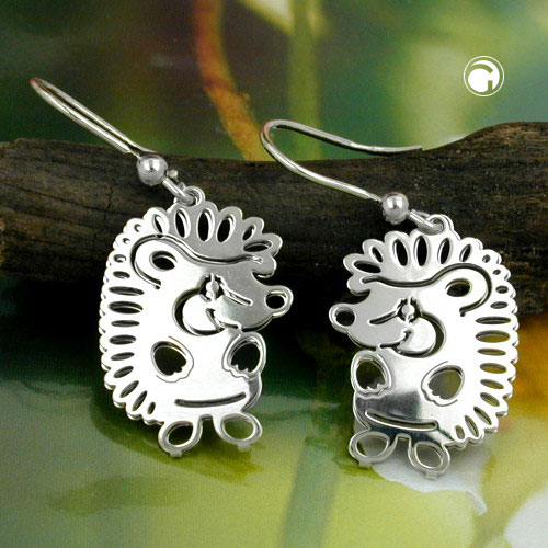 Paire de boucles d'oreilles hérisson en argent sterling, vue de face