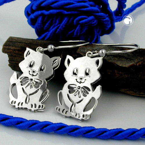 Paire de boucles d'oreilles argent sterling chat design filigrane