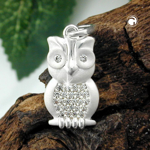 Pendentif argent hibou avec zirconias détail