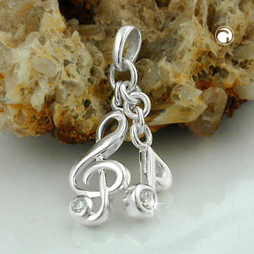 Bijou argent musicien pendentif clef noire zirconias