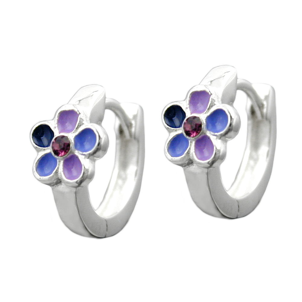 Boucles d'oreilles argent 925 fleur laquée violette