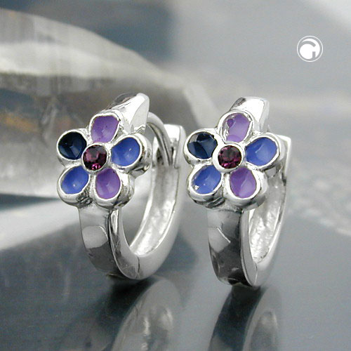 Paire de boucles d'oreilles argent sterling fleur violette laquée