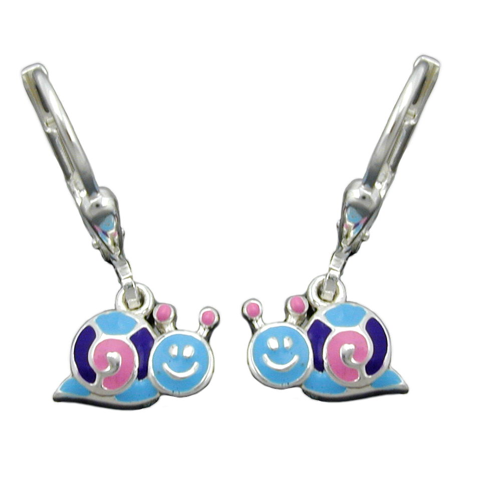 Boucles d'oreilles argent 925 forme escargot laquées bleu