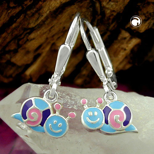 Boucles d'oreilles enfant argent escargot laquées rose et violet