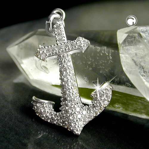 Bijou ancre argent sterling avec zirconiums, vue détaillée