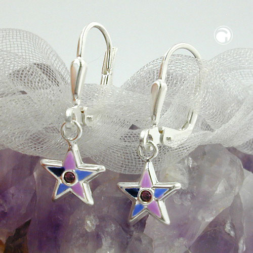 Paire de boucles d'oreilles argent sterling forme étoile violette
