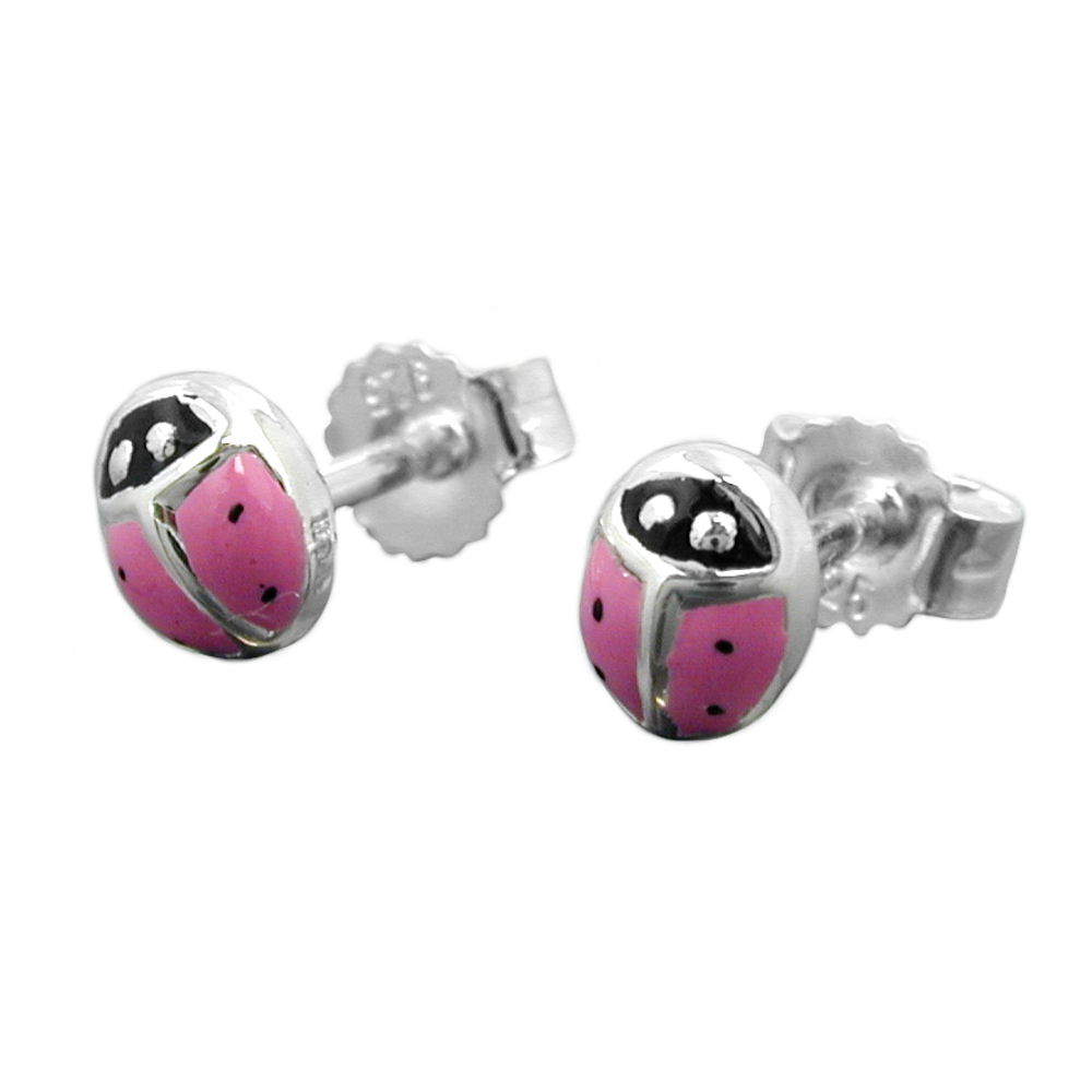 Boucles d'oreilles argent 925 en forme de coccinelle laquée