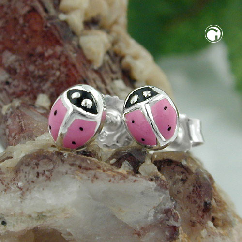 Paire de boucles d'oreilles argent sterling motif coccinelle coloré