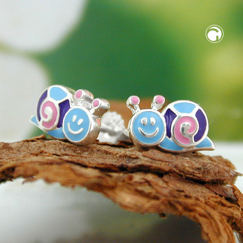 Paire de boucles d'oreilles argent sterling forme escargot couleurs vives