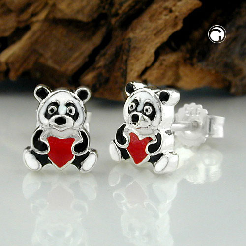 Boucles d'oreilles créoles argent panda motif laqué