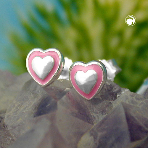 Paire de boucles d'oreilles argent sterling cœur avec finition laquée