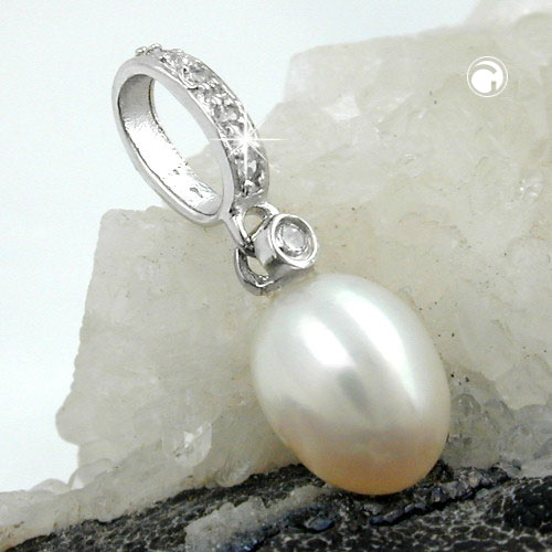 Pendentif argent perle d'eau douce cristaux zirconium