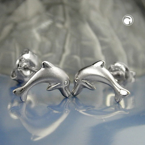 Paire de boucles d'oreilles dauphin en argent sterling, finition rhodiée