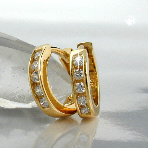 Paire de boucles d'oreilles argent sterling plaqué or et zirconium