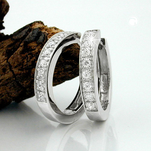 Créoles fines argent sterling serties de zirconiums brillants