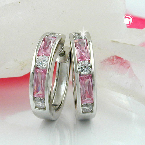 Paire de boucles d'oreilles argent sterling avec zircon rose