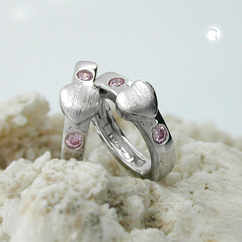 Paire de boucles d'oreilles argent sterling coeur et zircon rose