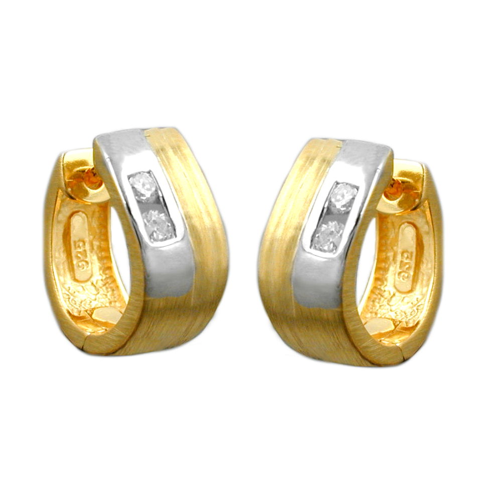 Boucles d'oreilles créoles argent bicolores avec cristaux zirconium