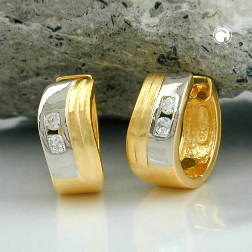 Paire de boucles d'oreilles argent 925 plaqué or et zirconium