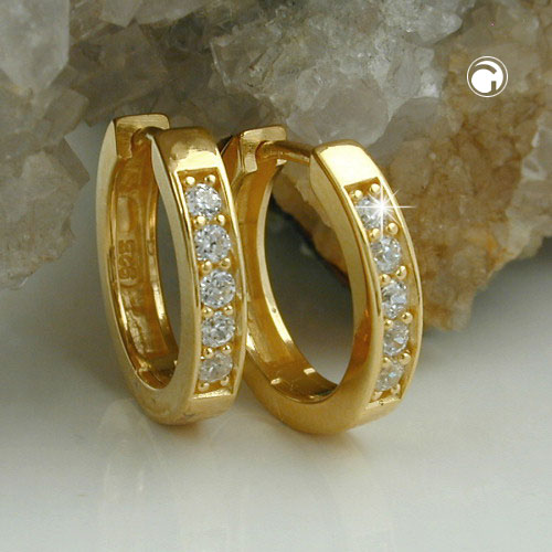 Paire de boucles d'oreilles en argent sterling plaqué or et cristaux