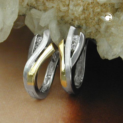 Créoles argent bicolores zirconias vue de côté