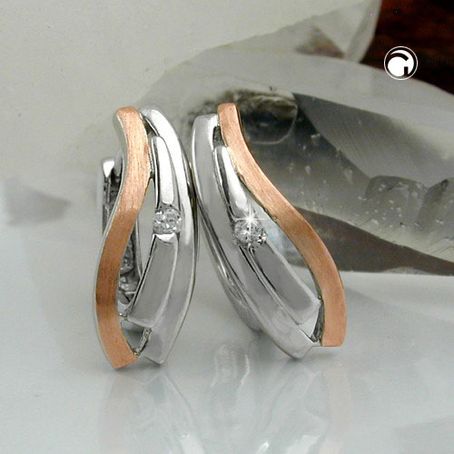 Paire de boucles d'oreilles argent 925 plaqué or rouge et zircon