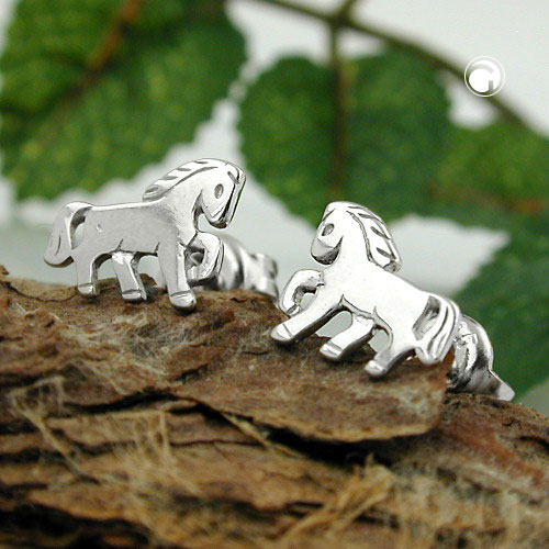 Studs argent cheval 7x9 mm fermoir papillon
