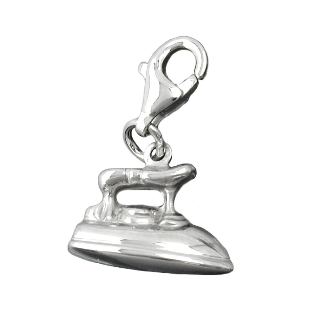 Pendentif argent 925 en forme de fer à repasser vintage, vue de face
