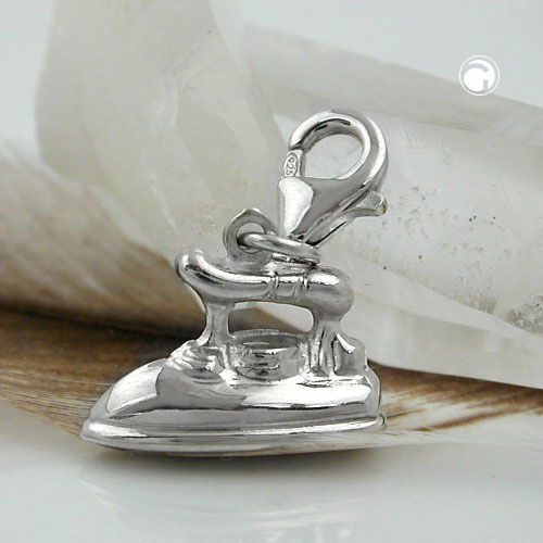 Pendentif fer à repasser argent sterling rhodié, vue de profil