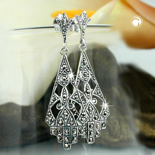 Paire de boucles d'oreilles argent sterling marcassite vue de face