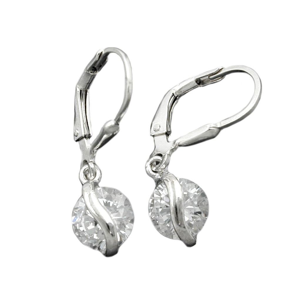 Boucles d'oreilles argent 925 avec zirconium, vue de face