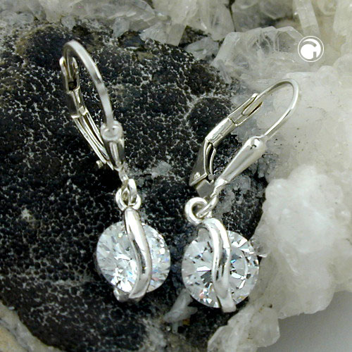 Boucles d'oreilles argent sterling zirconium, fermoir levier