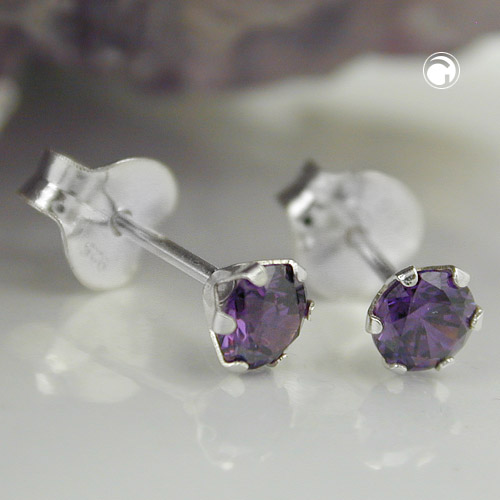 Paire de boucles d'oreilles argent sterling avec zirconia violet