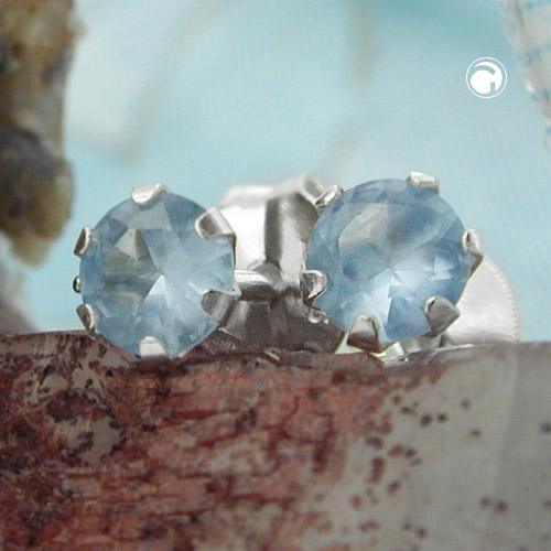 Puce d'oreille argent sterling avec zirconia aqua