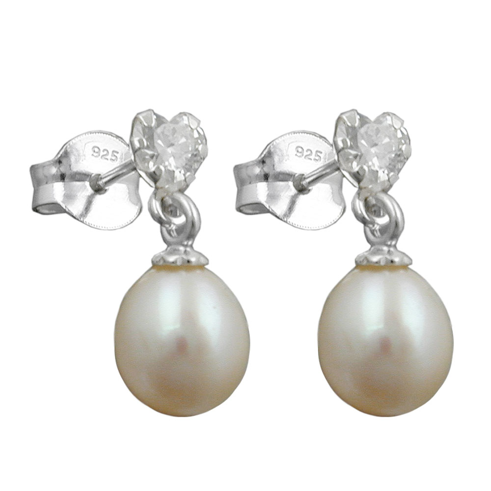 Boucles d'oreilles argent 925 avec perle et zircon cubique