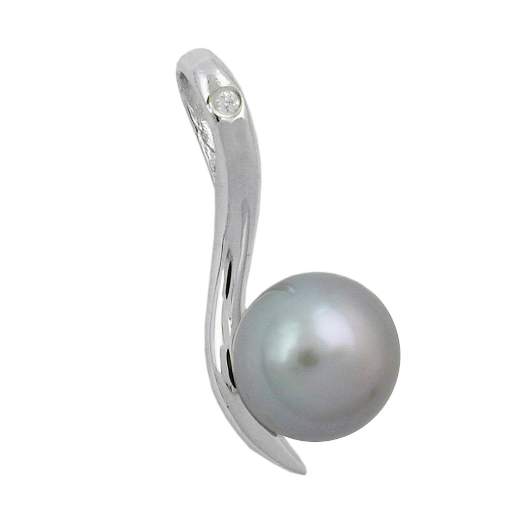 Pendentif argent 925 perle et zirconia sur fond blanc