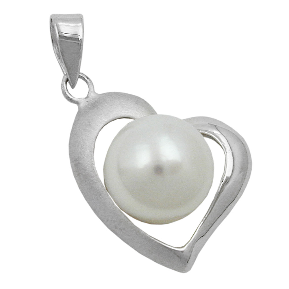 Pendentif argent 925 en forme de cœur avec perle 9mm