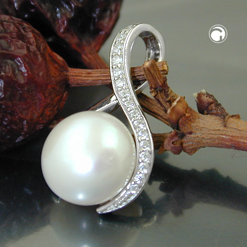 Pendentif argent sterling perle zirconias détail