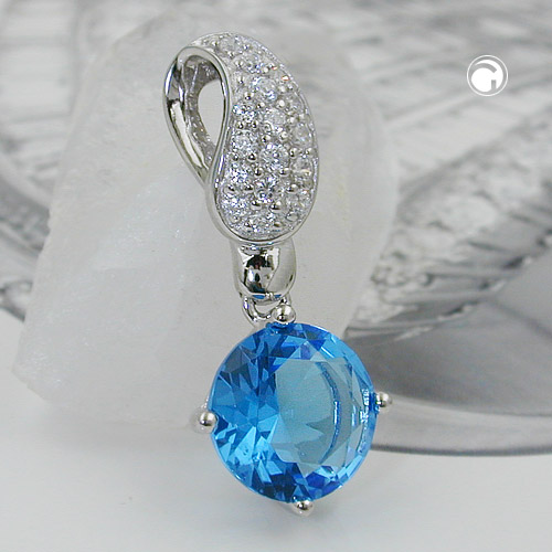 Vue détaillée du pendentif argent sterling zirconium bleu blanc