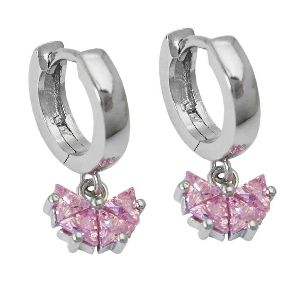 Boucles d'oreilles argent 925 hoop zirconium rose vue de face