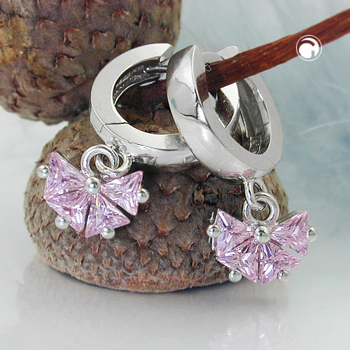 Créoles argent sterling avec zirconium rose de profil