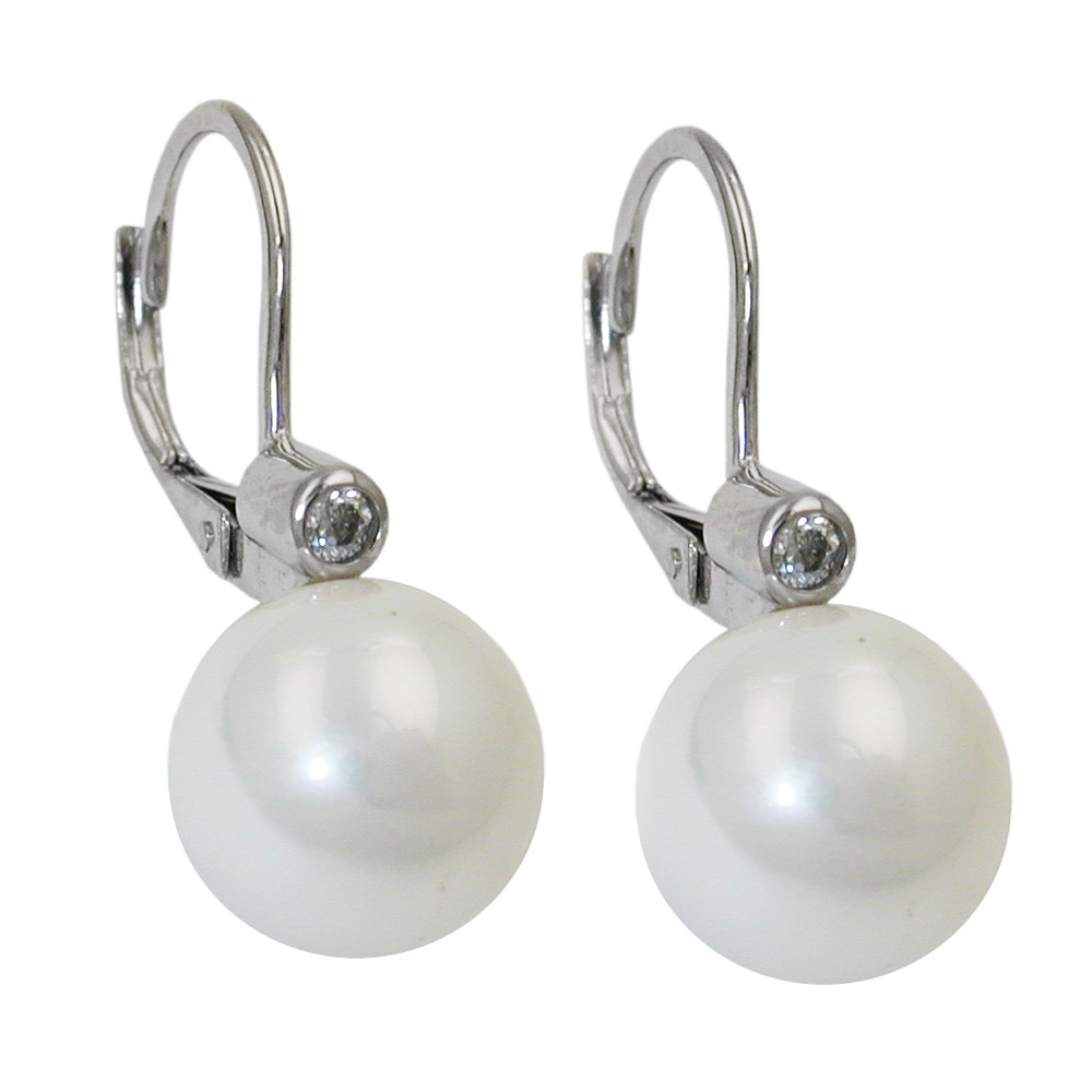 Boucles d'oreilles argent 925 perle blanche vue de face