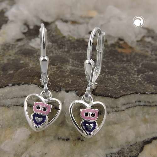 Boucles d'oreilles argent sterling hibou, vue de profil