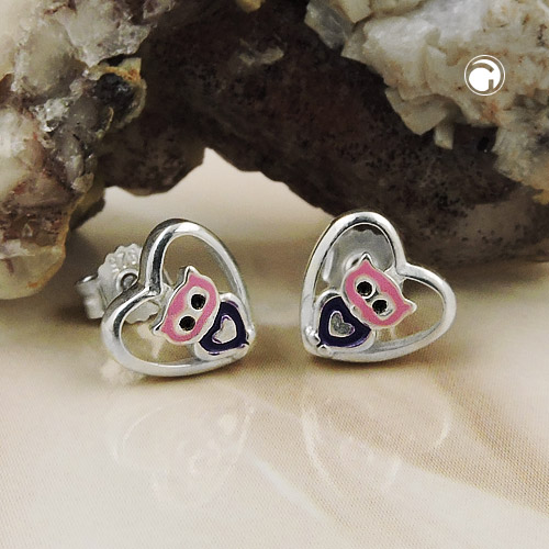 Boucles d'oreilles argent sterling hibou, vue de face