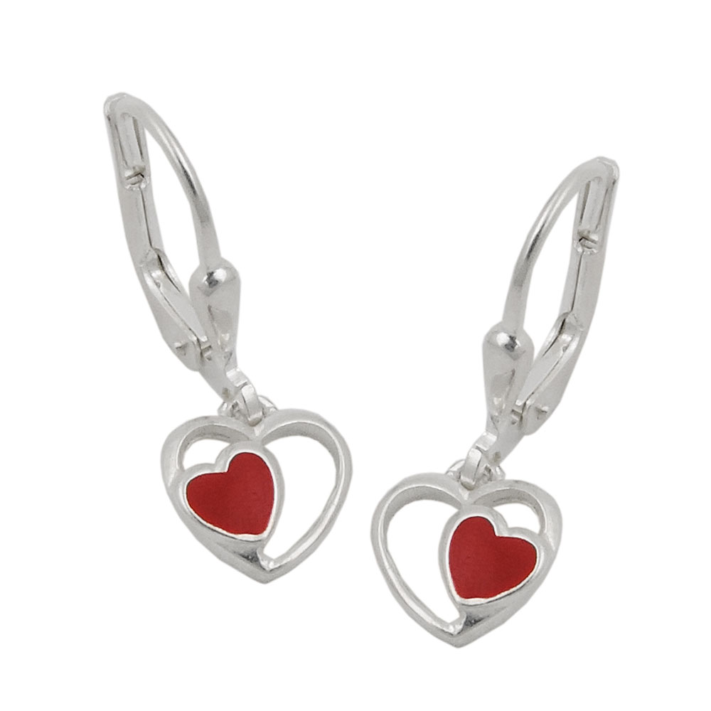 Boucles d'oreilles argent 925 en forme de cœur, vue de face