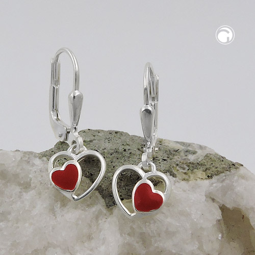 Paire de boucles d'oreilles argent sterling cœur, détail du fermoir
