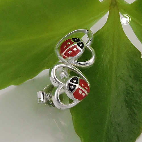 Paire de boucles d'oreilles argent sterling motif coccinelle