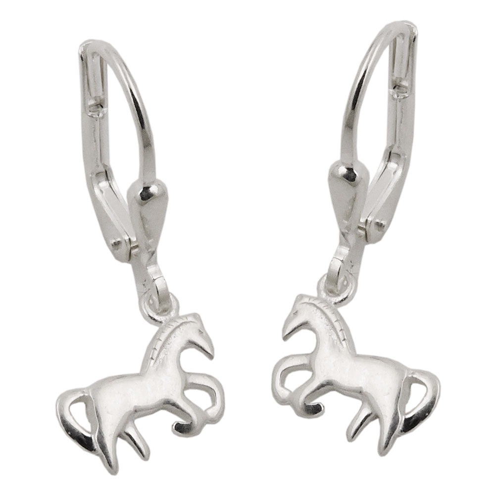 Boucles d'oreilles argent 925 motif cheval, fermoir levier